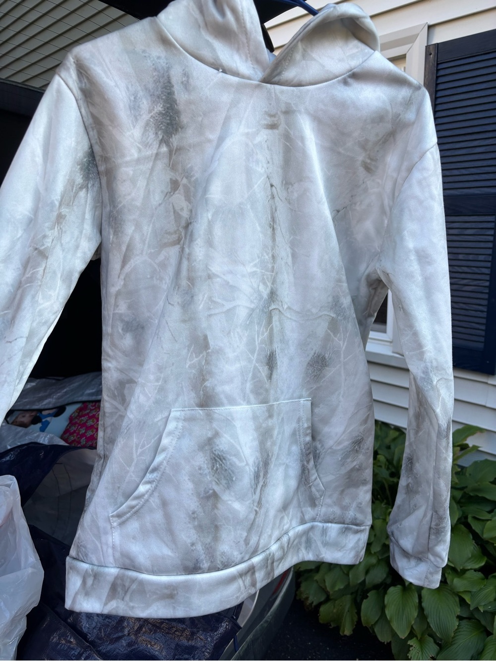 Light Gray Marble-Print Hooded Sweater